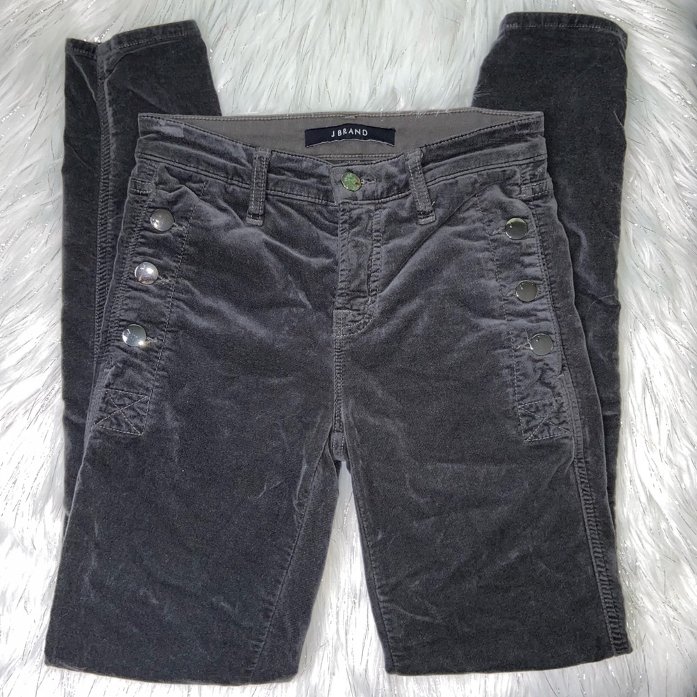 J Brand Grey Velour Velvet Zion Mid Rise Skinny Pants size 24